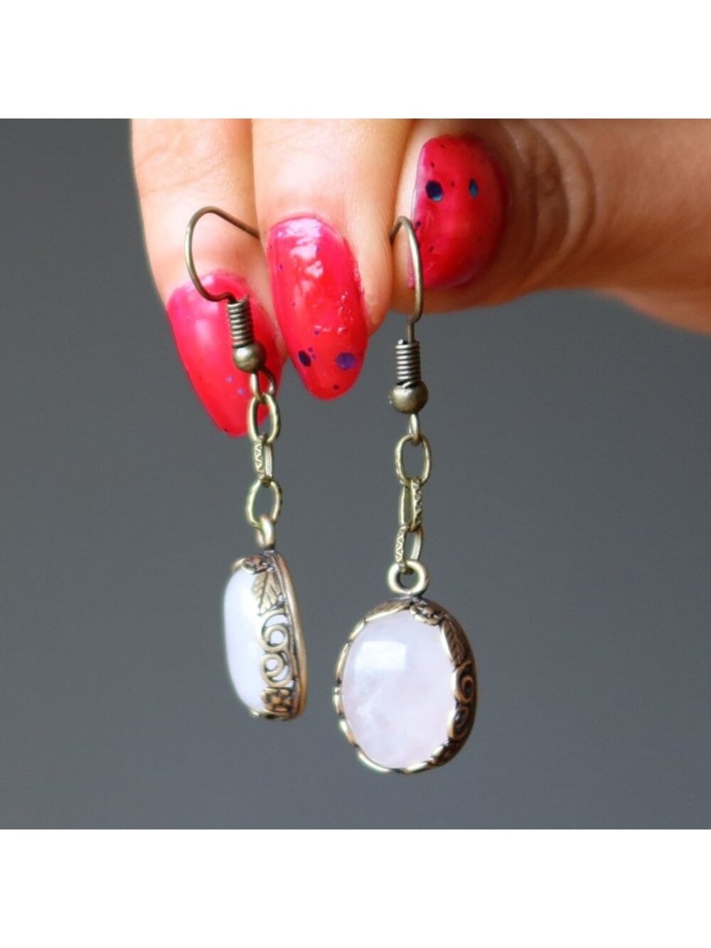 Rose Quartz Earrings Timeless Lover Gem on Chain Pink Crystal Delicate Dangles
